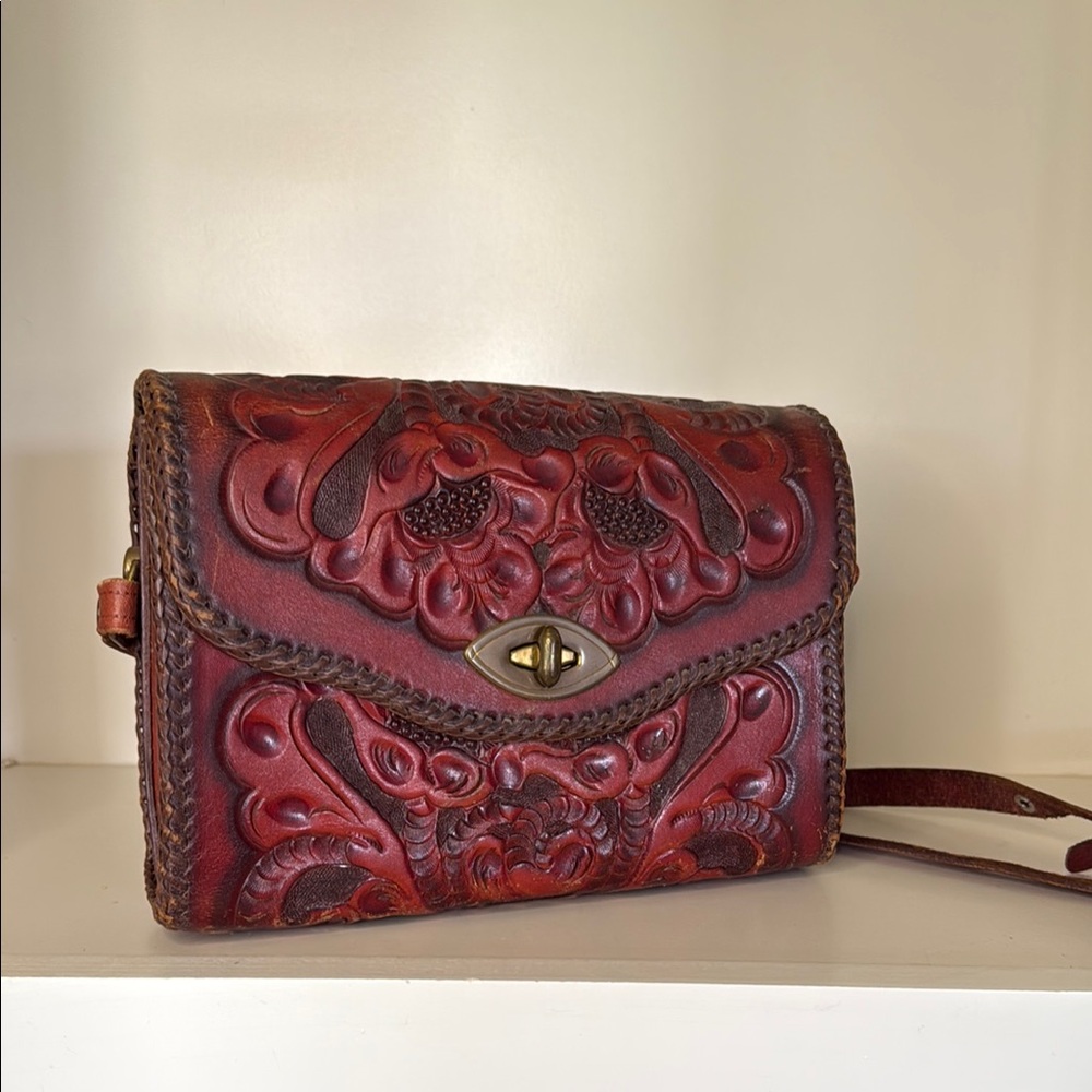 Elegant Brown Leather Floral Bag